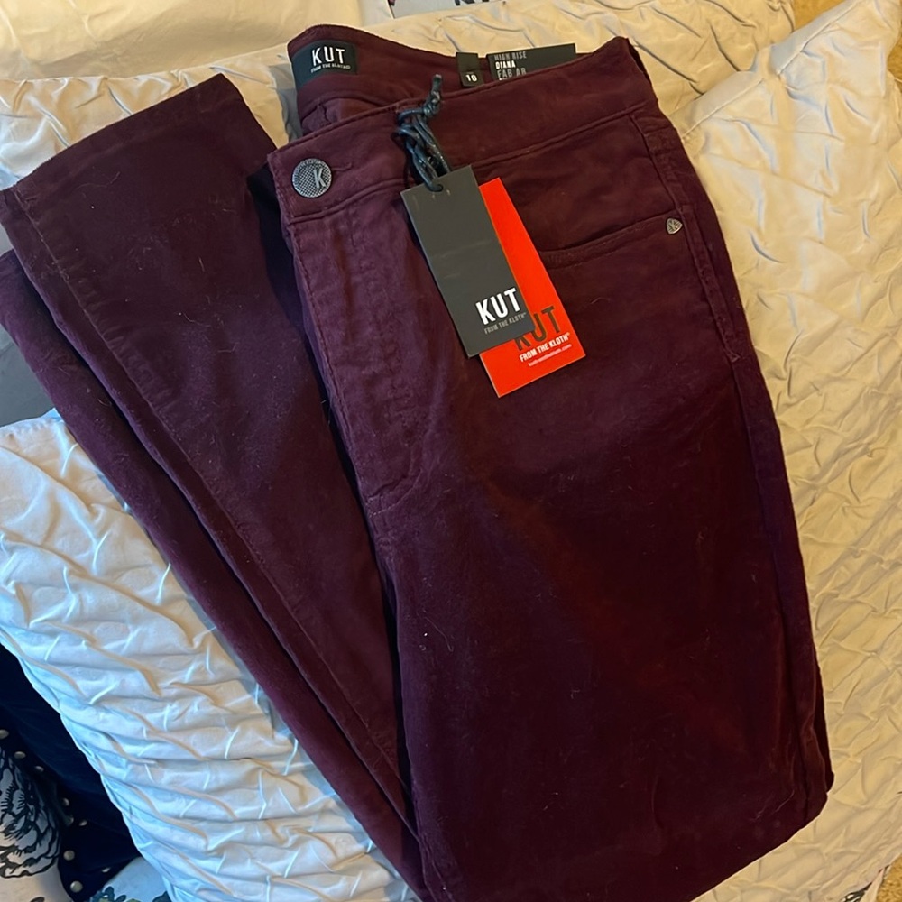 Beautiful, red wine, velvet, high-rise, fab jeans